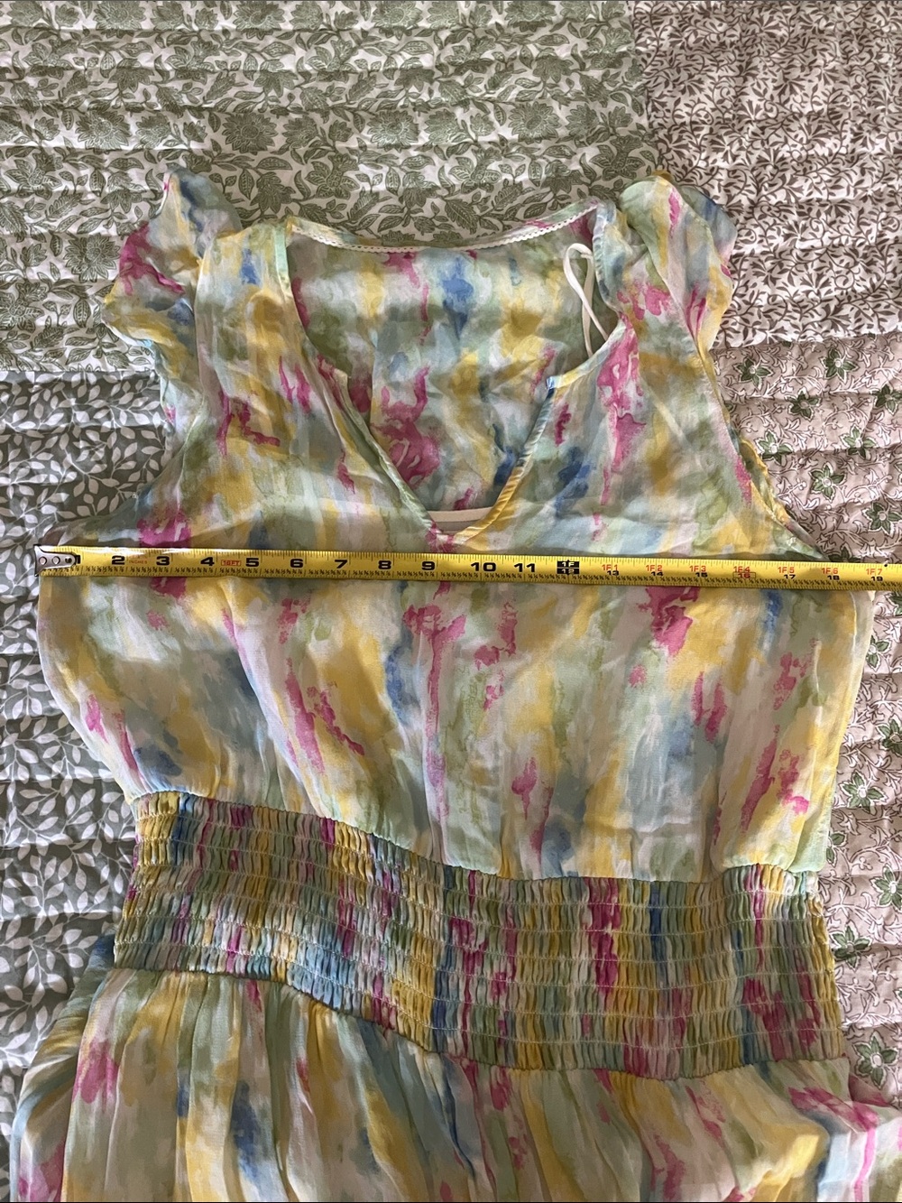 Anthropologie Pastel Watercolor Dress Yellow Pink Blue Green no tassel 14 - Picture 12 of 13